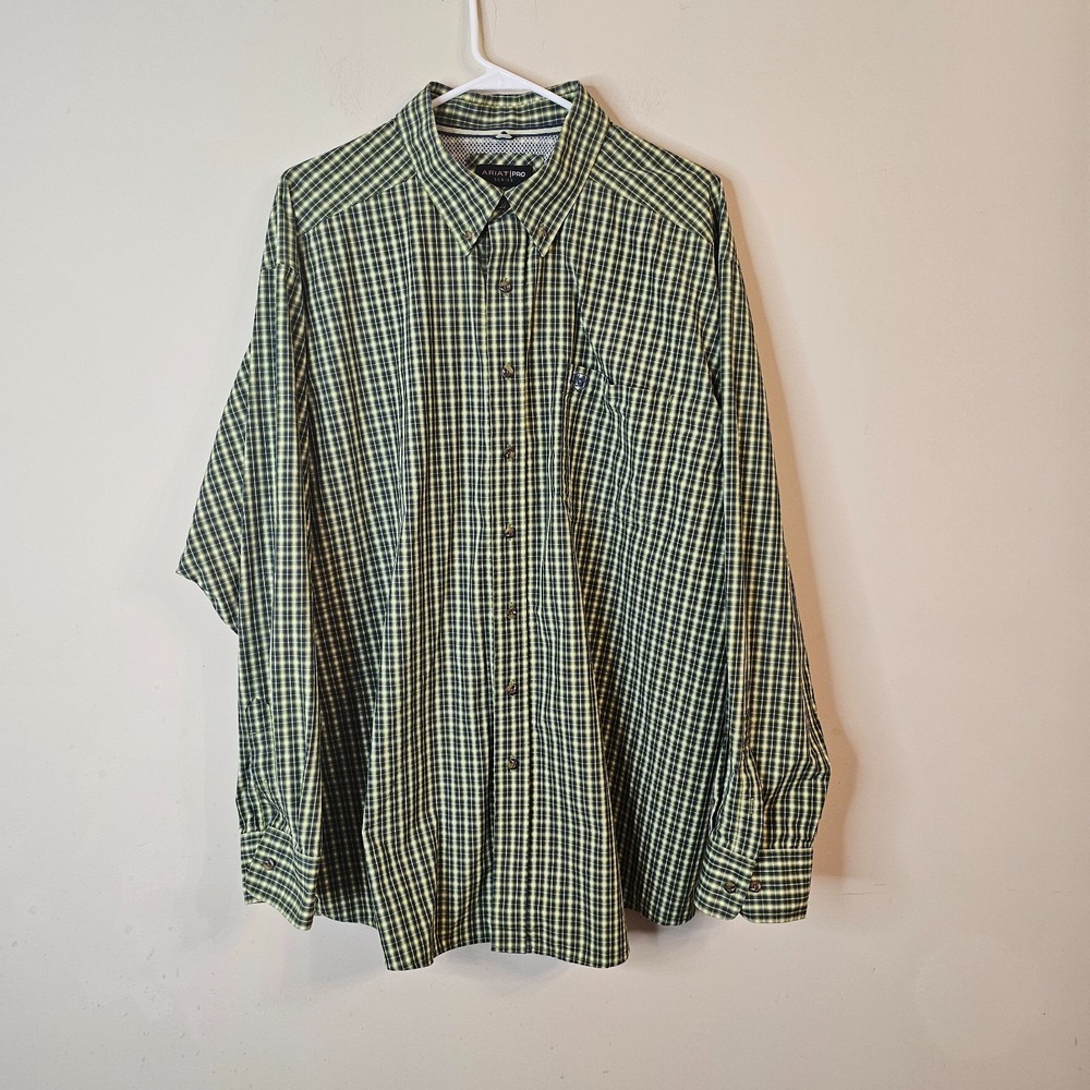 Men's Ariat Pro Series Green Plaid Button Down Shirt Size XXL - Picture 1 of 7